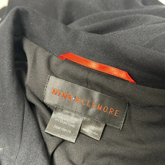 Nina McLemore Dress A-Line Sheath Collared Viscose Midi Knit Stretch Black 10 - Picture 7 of 9